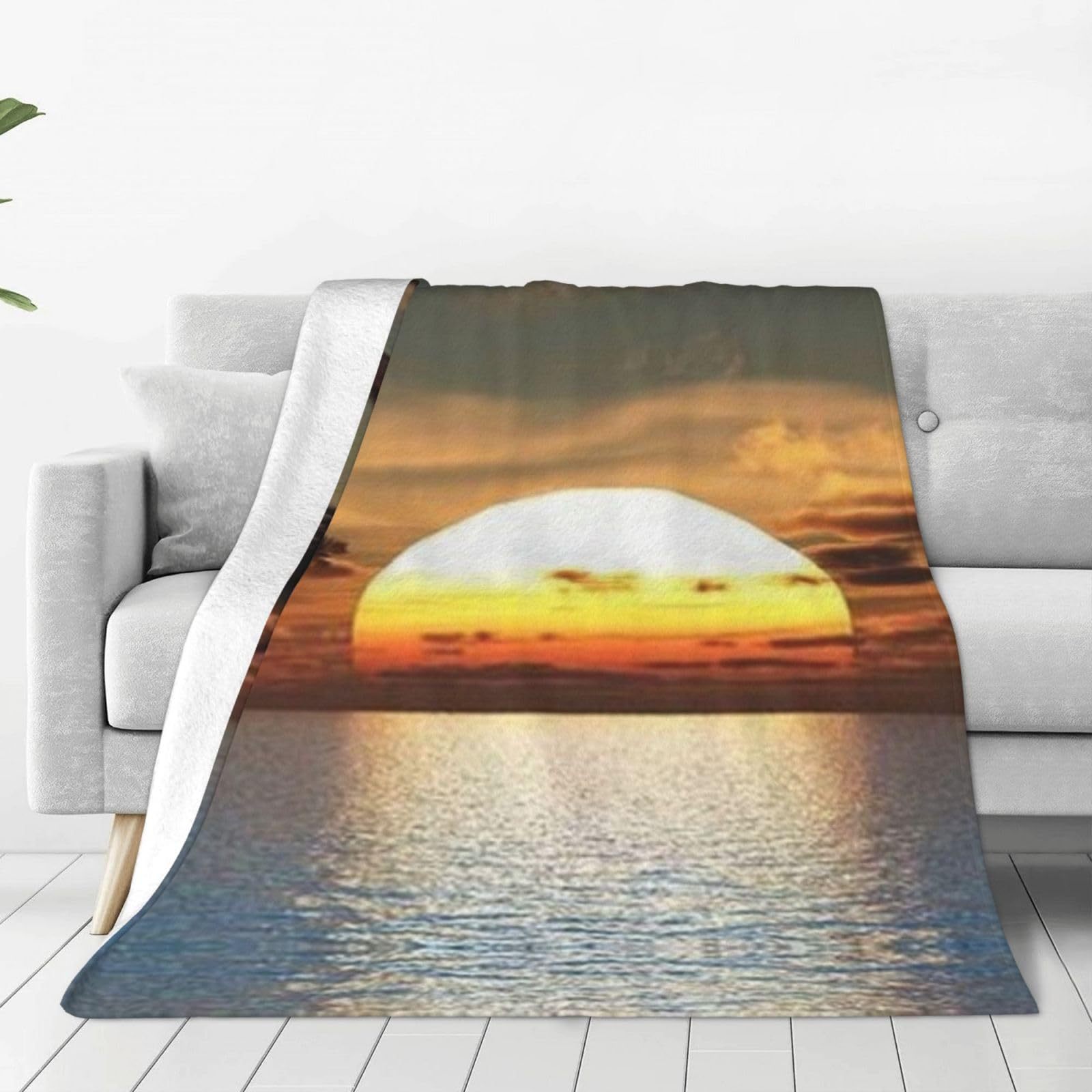 Sunrise Home Textiles & Apparel - Tropikal Okyanus Gündoğumu Baskılı Battaniye Kanepe